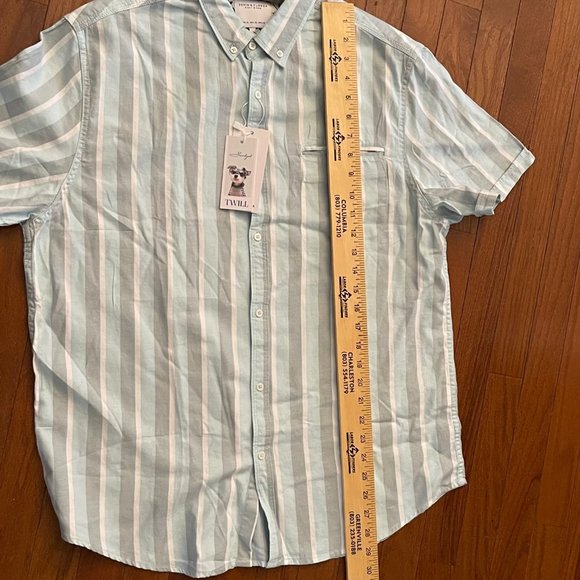 New Denim & Flower Ricky Singh Mint Gray and White Striped Button Down Shirt - Picture 12 of 15